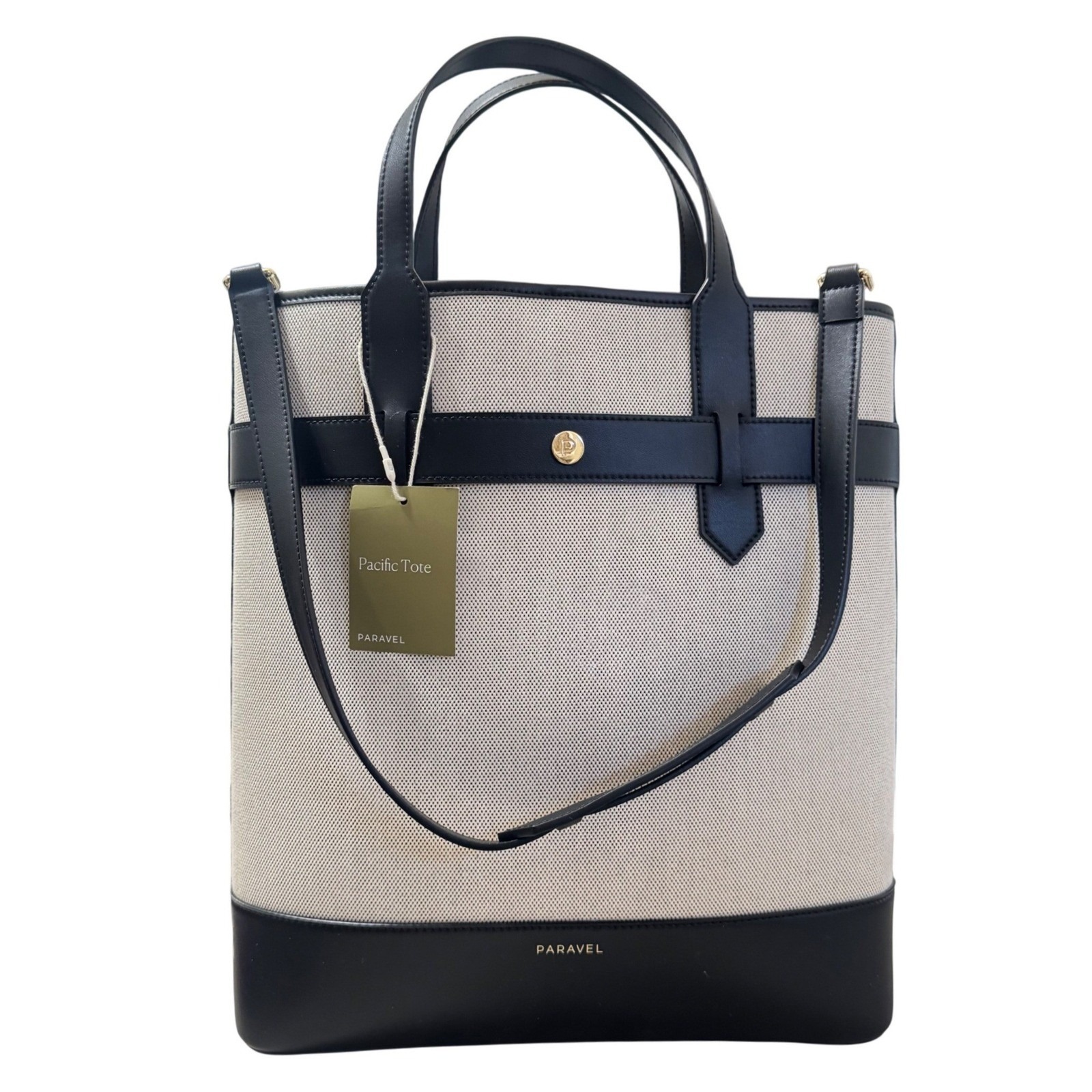 Paravel Pacific Tote Bag Os Cream Black New Canvas Leather Shoulder Strap — image 4 of 8